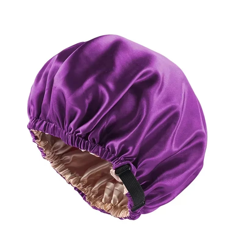 New Women Large Satin Bonnet Silky Night Sleeping Cap Adjusting Button Night Hat Beauty Salon Hair Care Hat Bathroom Products